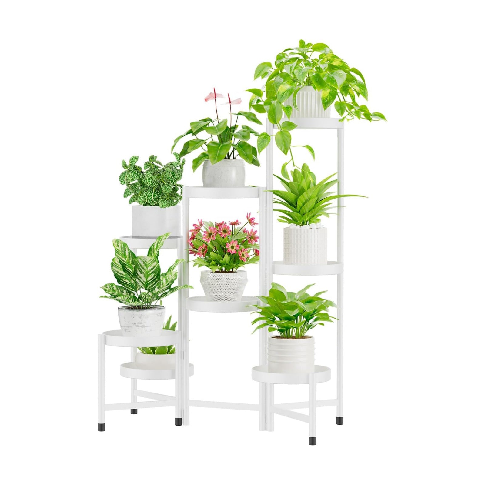 iDavosic.ly Plant Stand Indoor Outdoor, 8 Tier Metal Corner Shelf, White | Tiered Flower Display Holder, Folding Multi