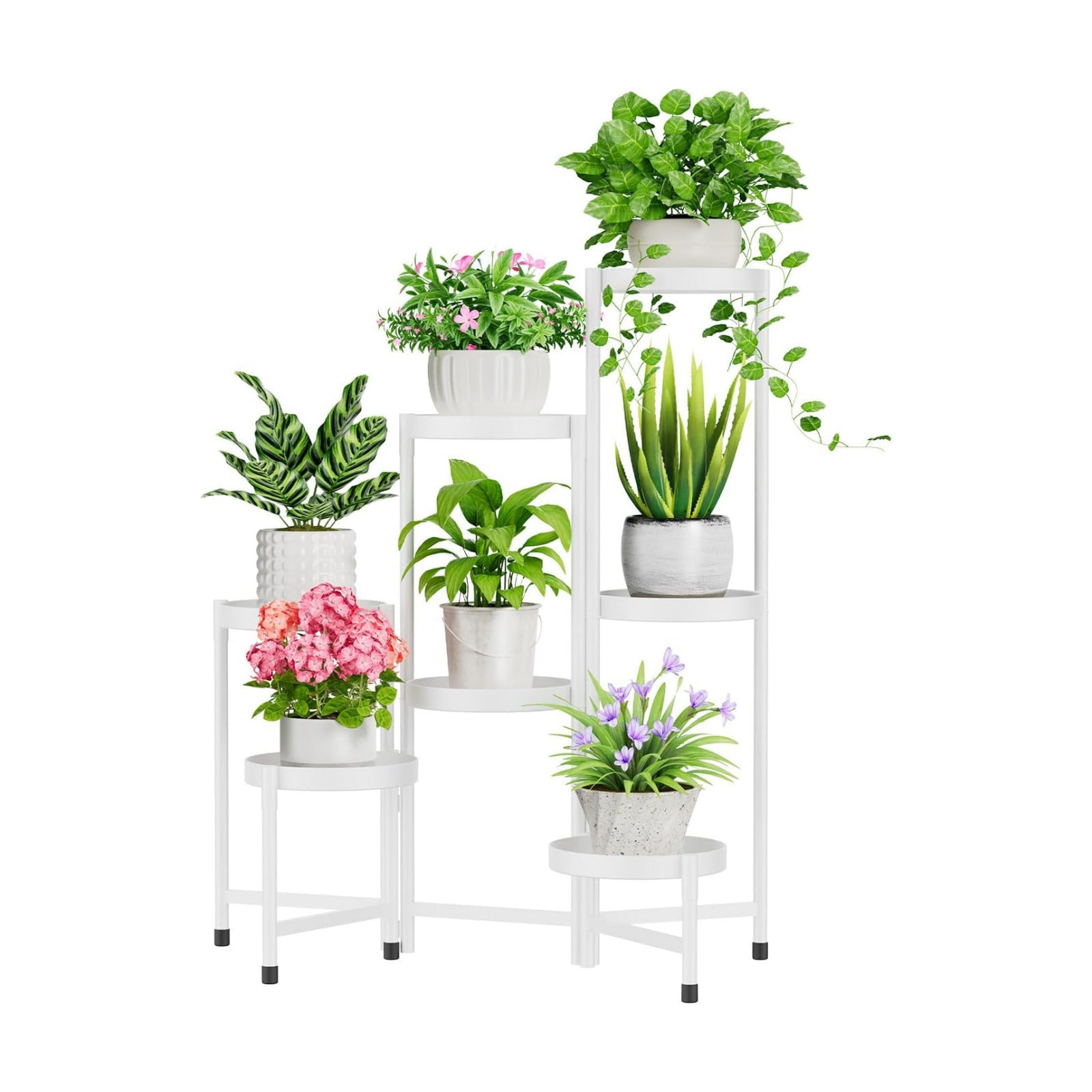 iDavosic.ly Plant Stand Indoor Outdoor, 7 Tier Metal Corner Shelf, White | Tiered Flower Display Holder, Folding Multi