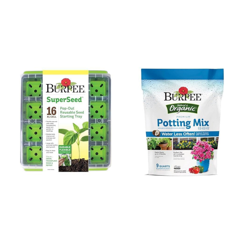 Burpee SuperSeed Seed Starting Tray | 16 XL Cell | Reusable & Dishwasher Safe &, 9 Quarts | Premium Organic Potting