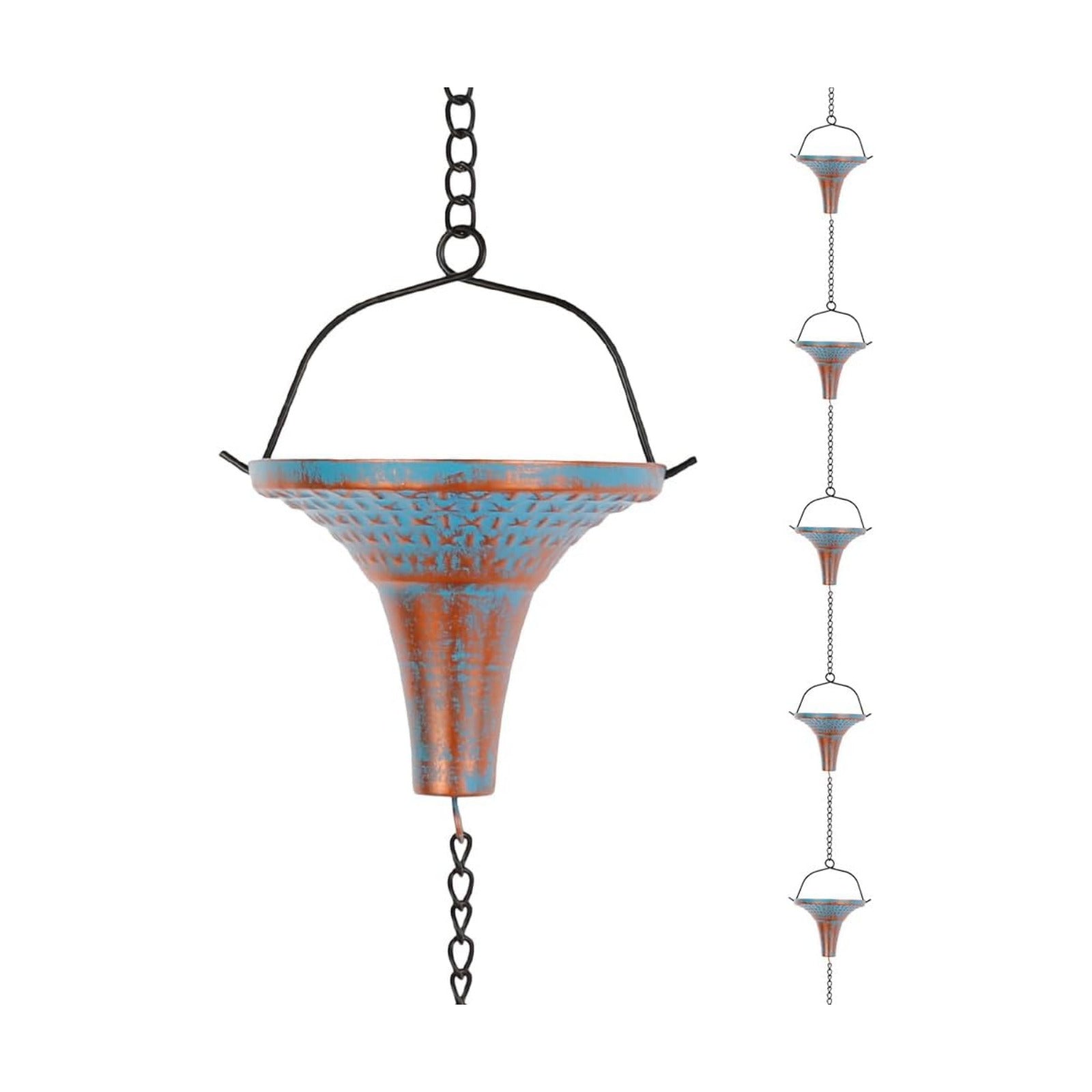 10 Ft Rain Chains for Gutters, Rain Catcher Chain for Eaves Drainage | Metal Rain Gutter Chains with 10 Blue Funnel