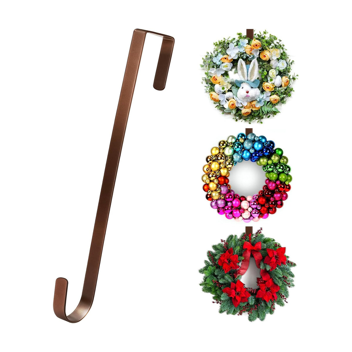 12" Wreath Hanger Over The Door Hooks, Non Scratch Metal Wreath Door Hanger