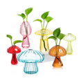 Plant Propagation Station, Set of 6 Colored Glass Mushroom Vase | Handmade Colored Propagation Stations, Small Plant