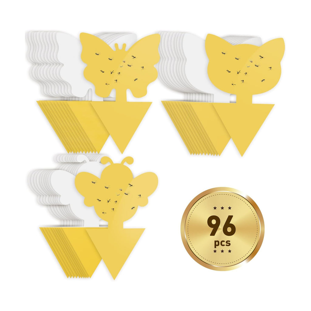 96 Pack Fruit Fly Traps for Indoor Outdoor, 3 Shapes Yellow Sticky Bug Traps, Double-Side Fungus Gnat Killer for