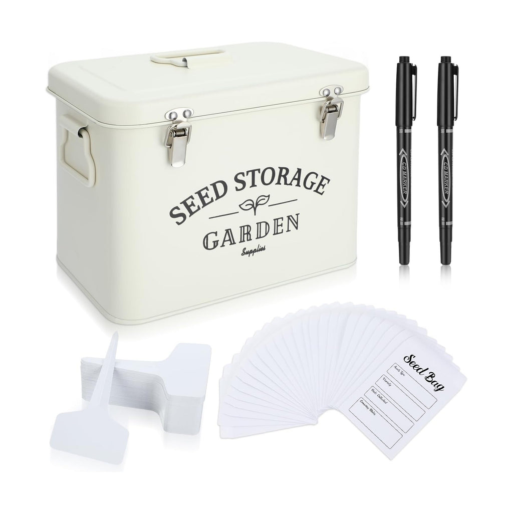 Maitys Seed Storage Container Box with Lid Garden Seed Packet Storage Organizer Decorative with Dividers and 100 Plant