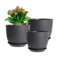 WSMKSZ 10/9/8 inch Medium Plant Pots, 3 Pack Modern Decorative Plastic Planters with Drainage Holes and Saucers, Flower