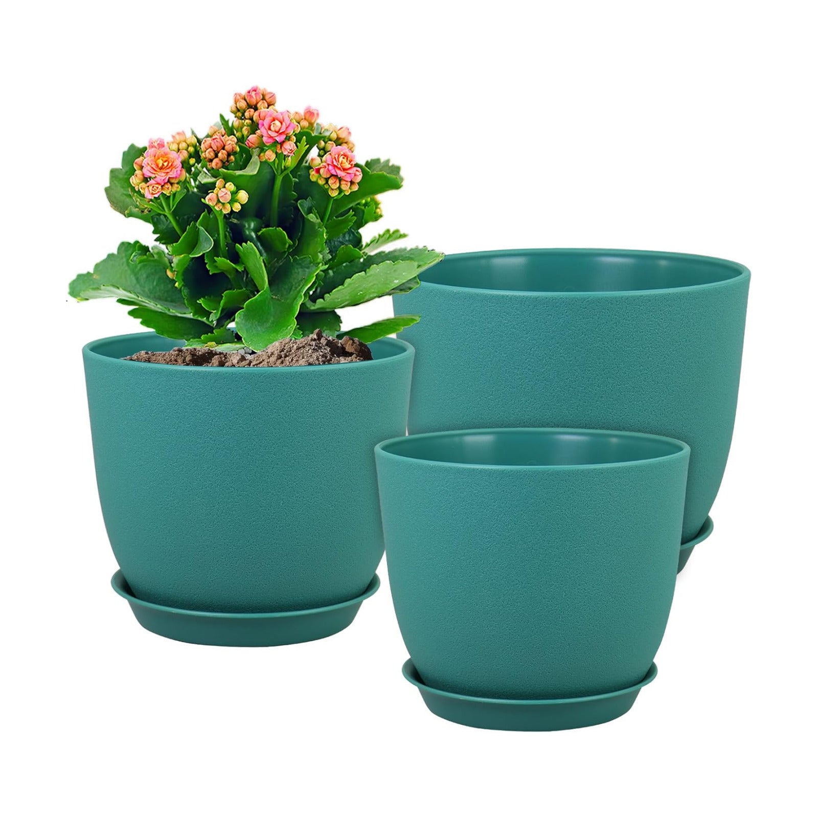 WSMKSZ Large Flower Pots 12/10/9 inch, Set of 3 Modern Decorative Plastic Planters with Drainage Holes and Saucers for