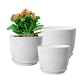 WSMKSZ 10/9/8 inch Medium Plant Pots, Set of 3 Modern Decorative Plastic Planters with Drainage Holes and Saucers for