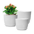 WSMKSZ 10/9/8 inch Medium Flower Pots, 3 Pack Modern Decorative Plastic Planters with Drainage Holes and Tray, Plant
