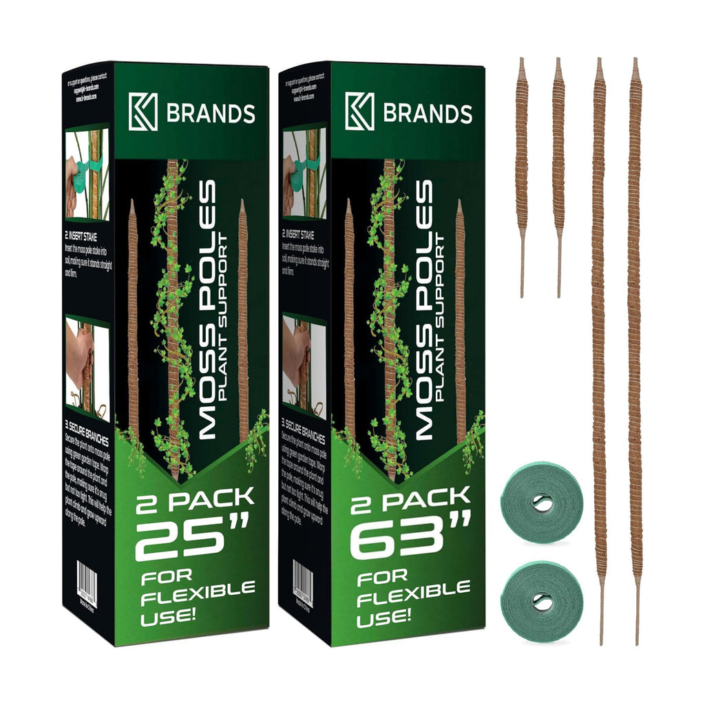 K-Brands 4 Pack Moss Pole Bundle - 2 x 63'' + 2 x 25'' Monstera Plant Support - Moss Poles for Climbing Plants Monstera