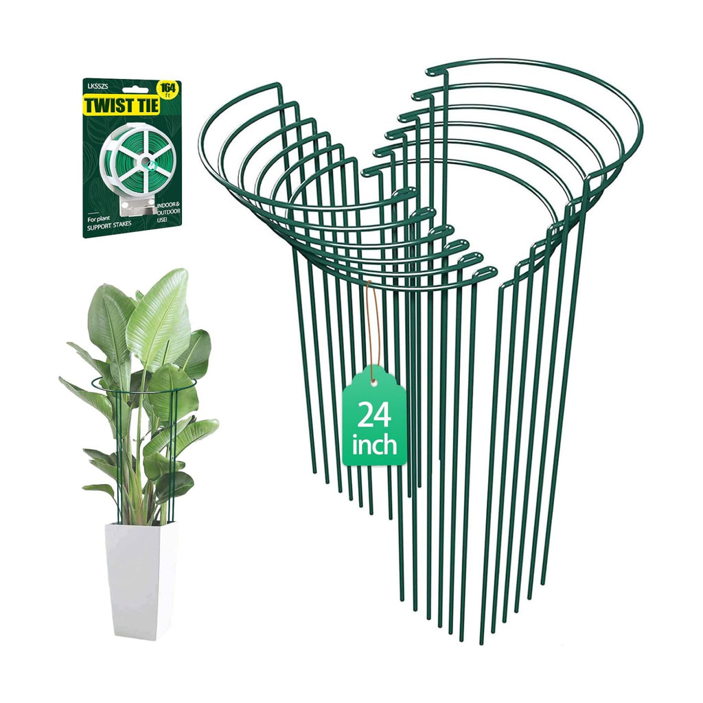 12 Pack 24 inch Plant Support Stakes, Half-Round Metal Garden Flower Stakes, Large Peony Support Ring and Cage for