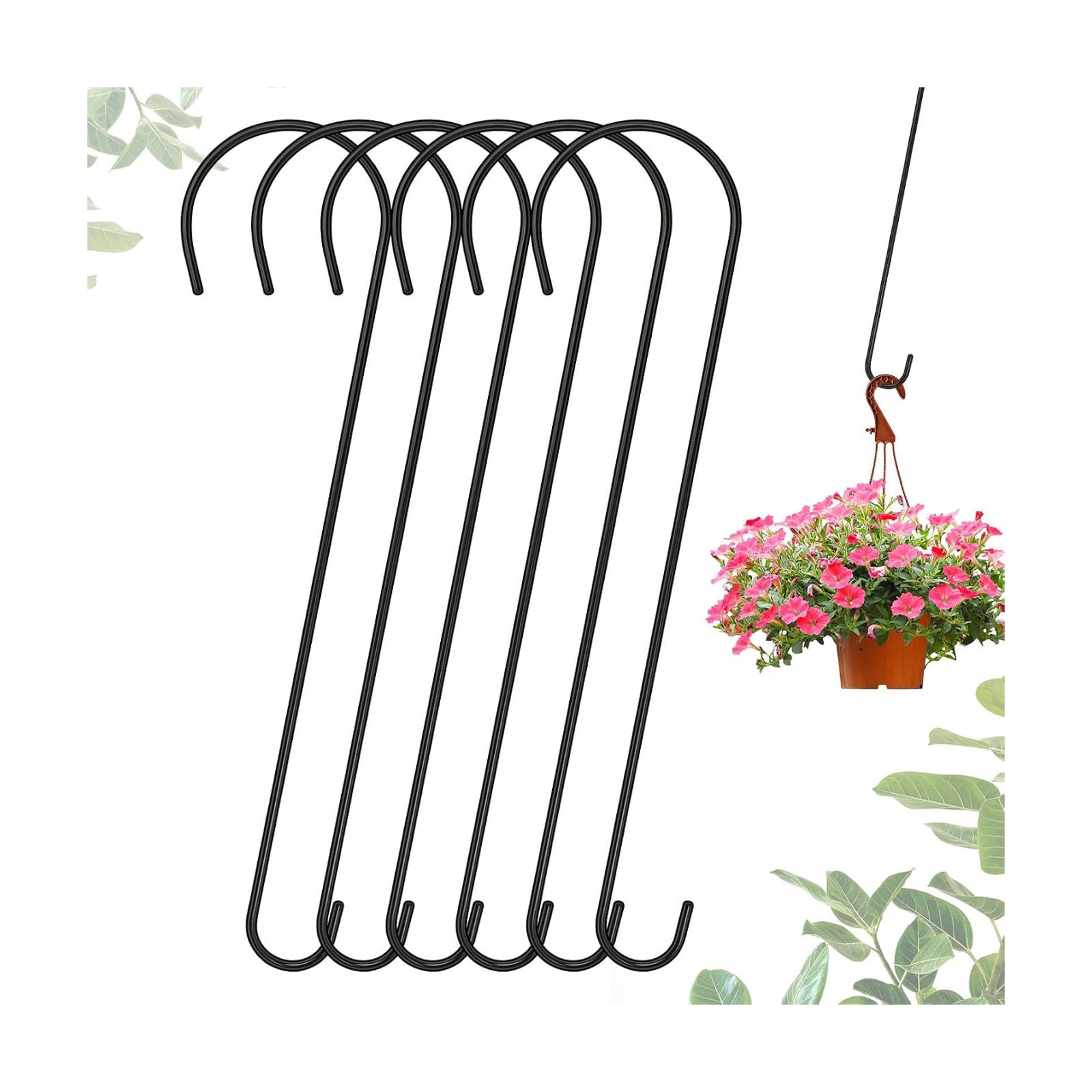 6 Packs 24 Inch Long S Hooks for Hanging Plants,Extra Large S Hooks,Metal Bird Feeder Hooks, Rustproof Garden Planter