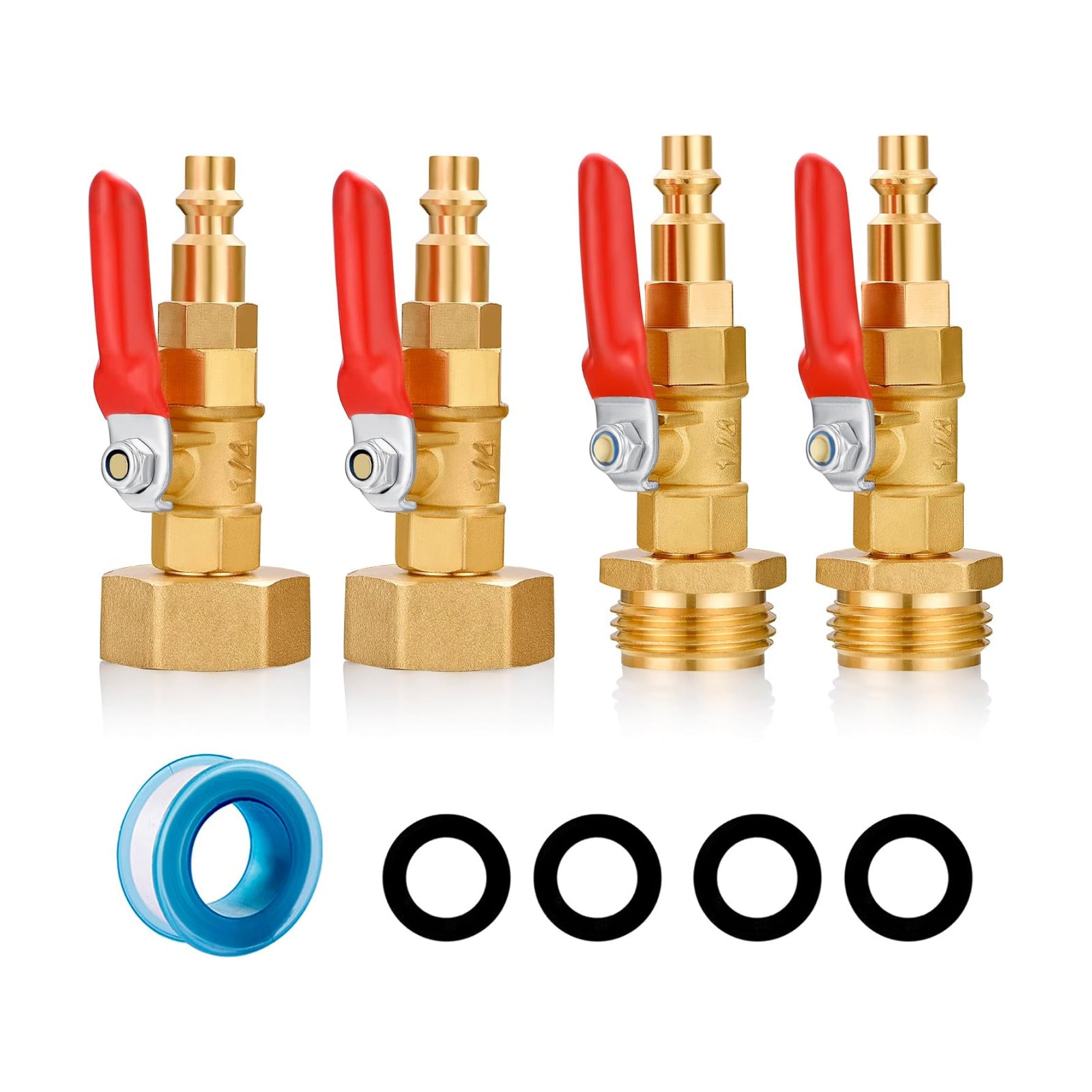 RV Winterize Blowout Adapter with 1/4" Quick Connect Plug and 3/4" Garden Water Hose Threading with Valve (4 Pack)