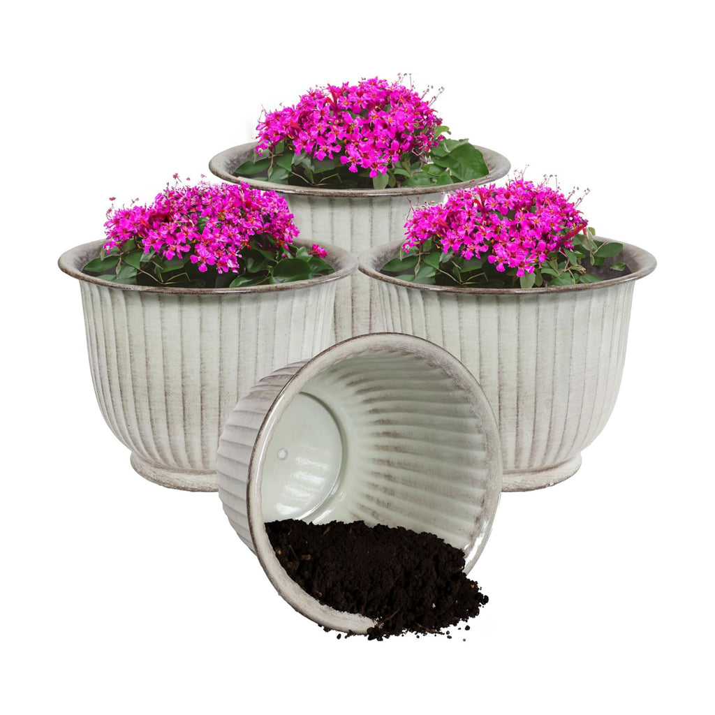 Sunnydaze Carlotta 14.75 in Outdoor Plant Pot Set - Matte Brown - Set of 4 | 4.2-Gallon Capacity - Rust-Resistant Metal