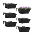 ETELI Railing Planter Hanging Planter Box with Brackets Set 6, Black | Adjustable with Drainage Holes for Deck Garden