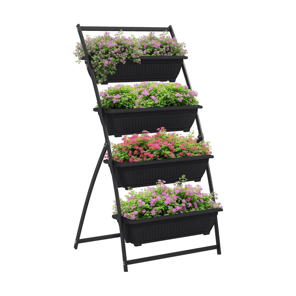 Outsunny Raised Garden Bed 4 Tier Vertical Planter Set with Stand, Black | 4 Outdoor Planter Boxes, Self Draining