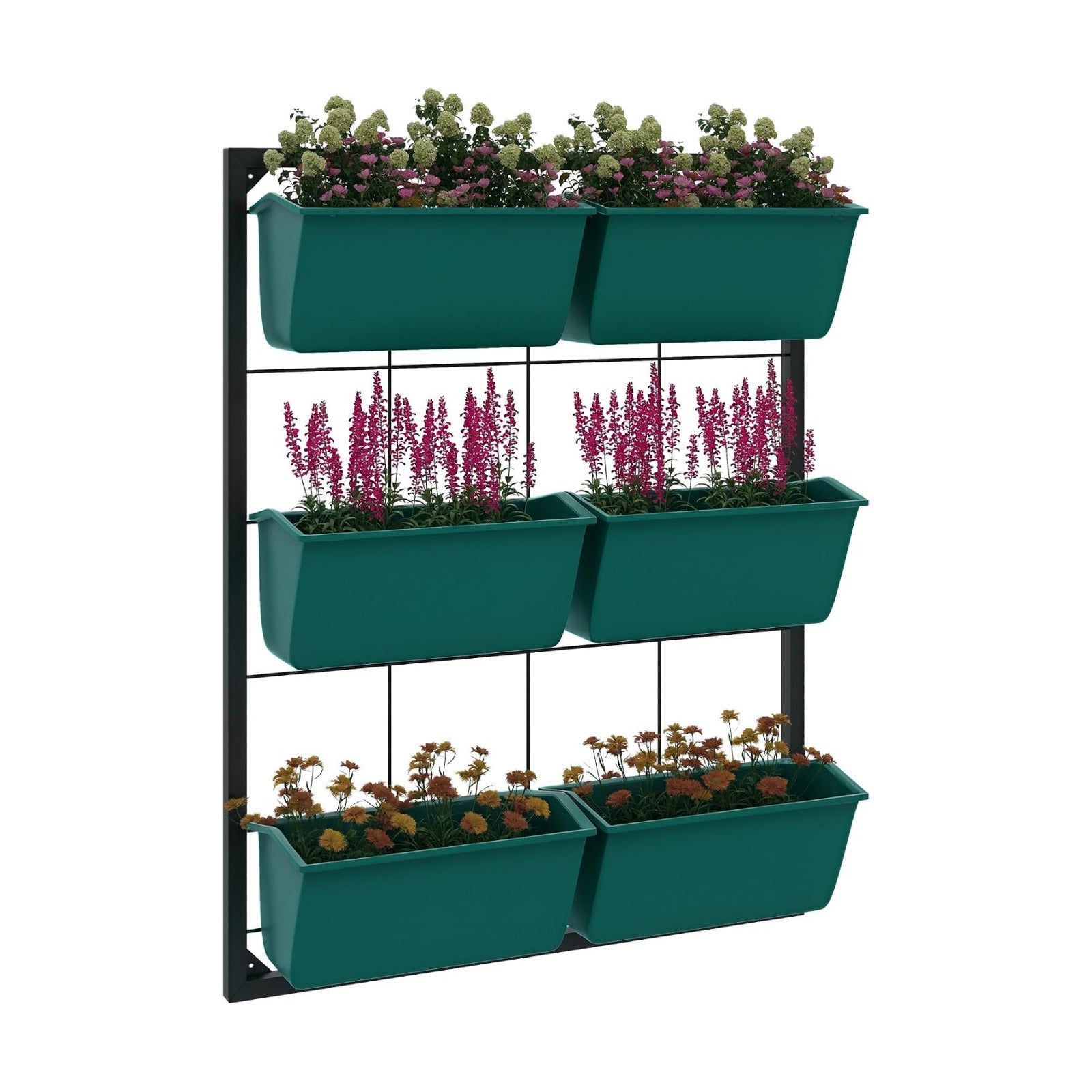 Outsunny 3-Tier Wall Planter w/ 6 Pots, Outdoor Hanging Planter, Green | Indoor Outdoor Use, Self-Draining