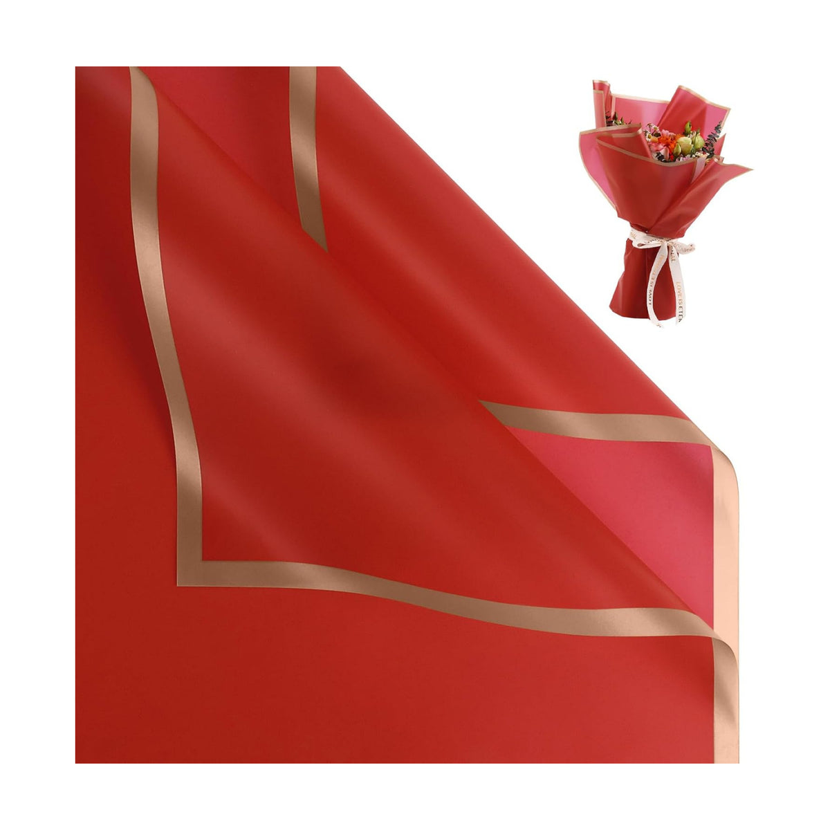 20 Sheet Flower Wrapping Paper-Waterproof Floral Bouquet Paper (Big red)