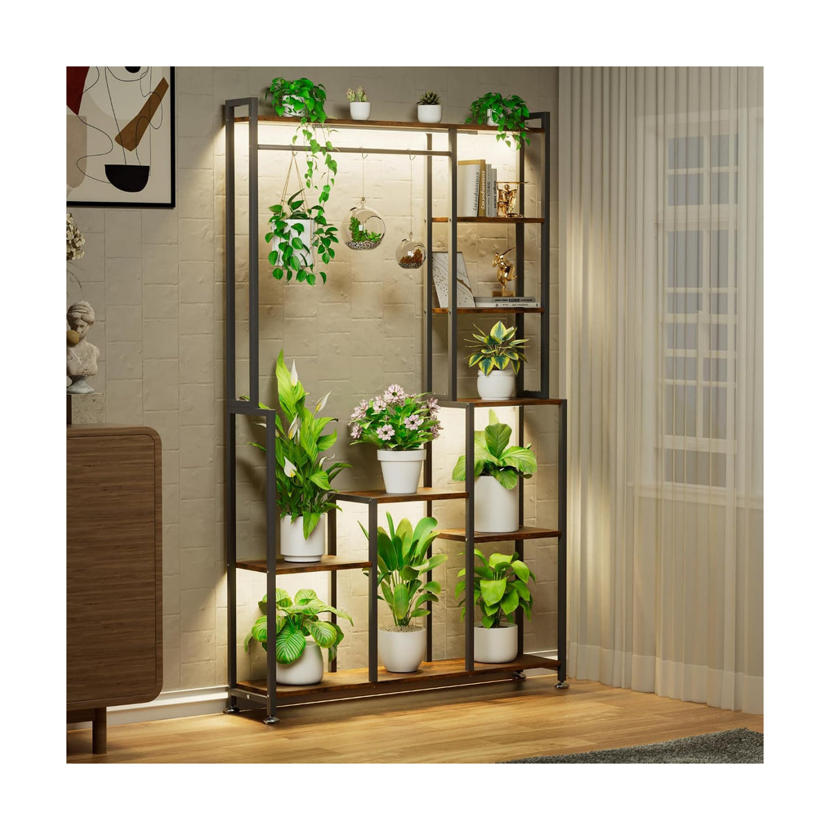 CODACE Plant Stand Indoor with Grow Light - 71 Inches Tall Plant Shelf | 8 Tiered Large Metal Plant Stand, Square Stand