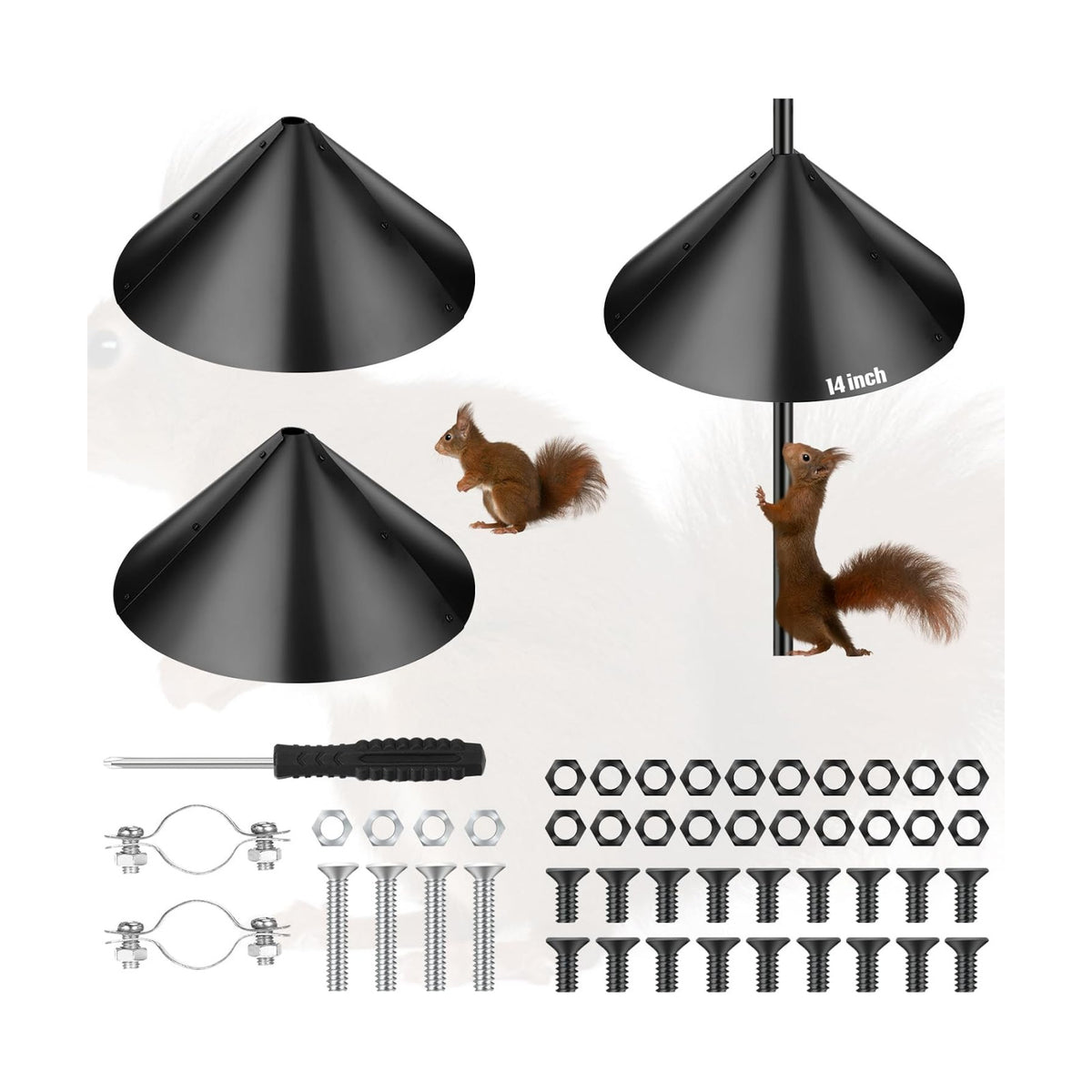 Tanlade 2 Pack Squirrel Baffle Guard Black Plastic Wide Wrap Around Guard Stopper Keep Squirrels Off Bird Feeder Baffle for Bird Feeder Pole Outside Shepherd Hooks(14 Inch)