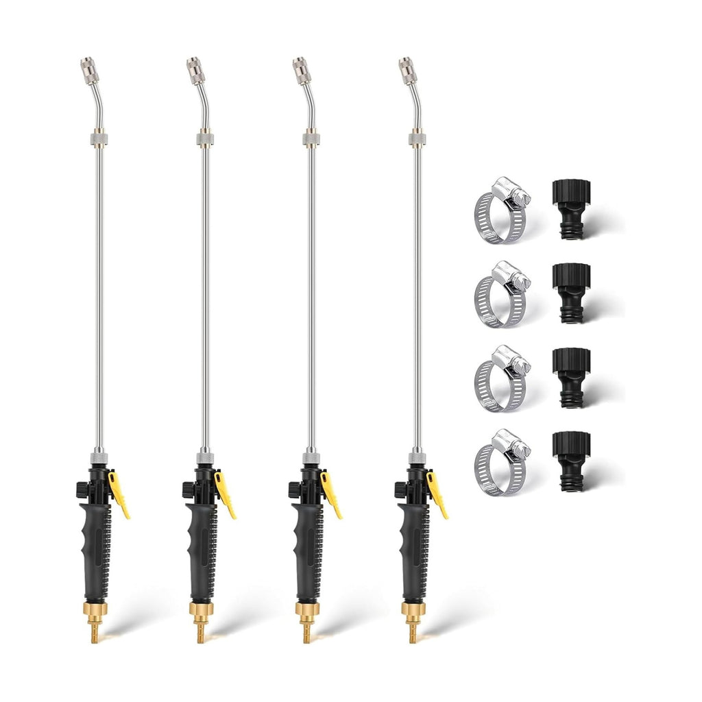 4 Pack 29" Adjustable Sprayer Wand, Shut Off Valve | Brass Barb Fits 3/8 in Hose, Stainless Steel Tube, Lockable