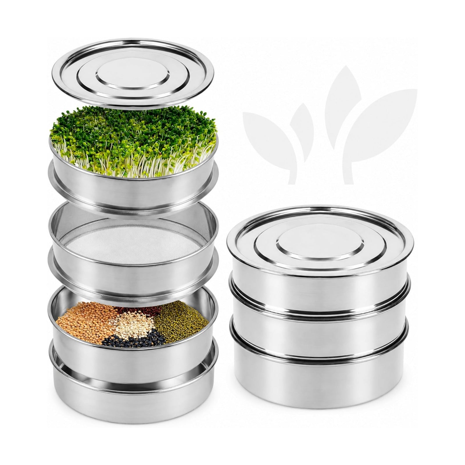 Stainless Steel 4-Tier Seed Sprouting Kit, 6'' Diameter, Indoor Gardening Planter for Microgreens Broccoli Sprouts