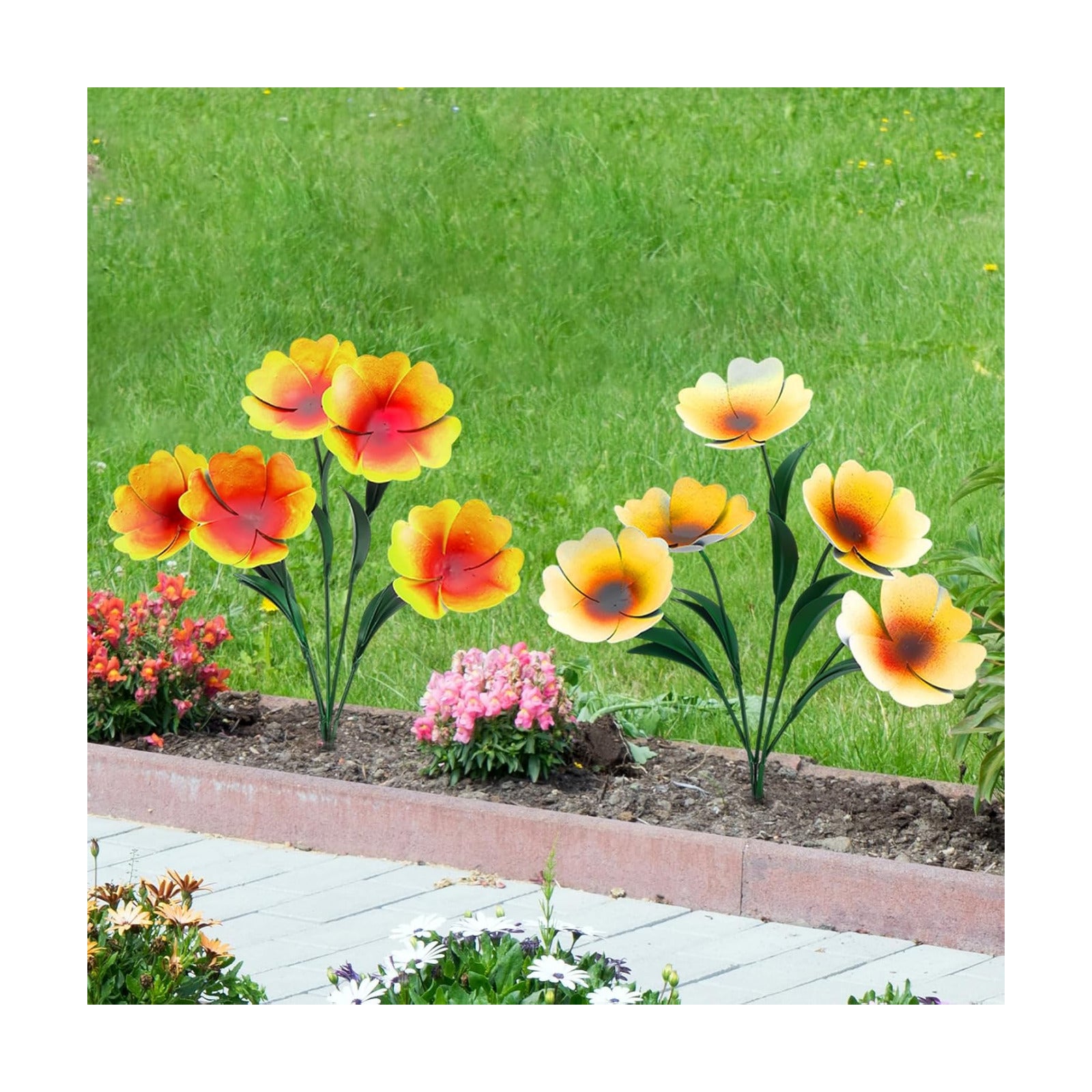 Yaocom 2 Pack Metal Flowers for Outdoor, Decorative Garden Stakes Yard Art, Outdoor Spring Garden Stake Summer Decor