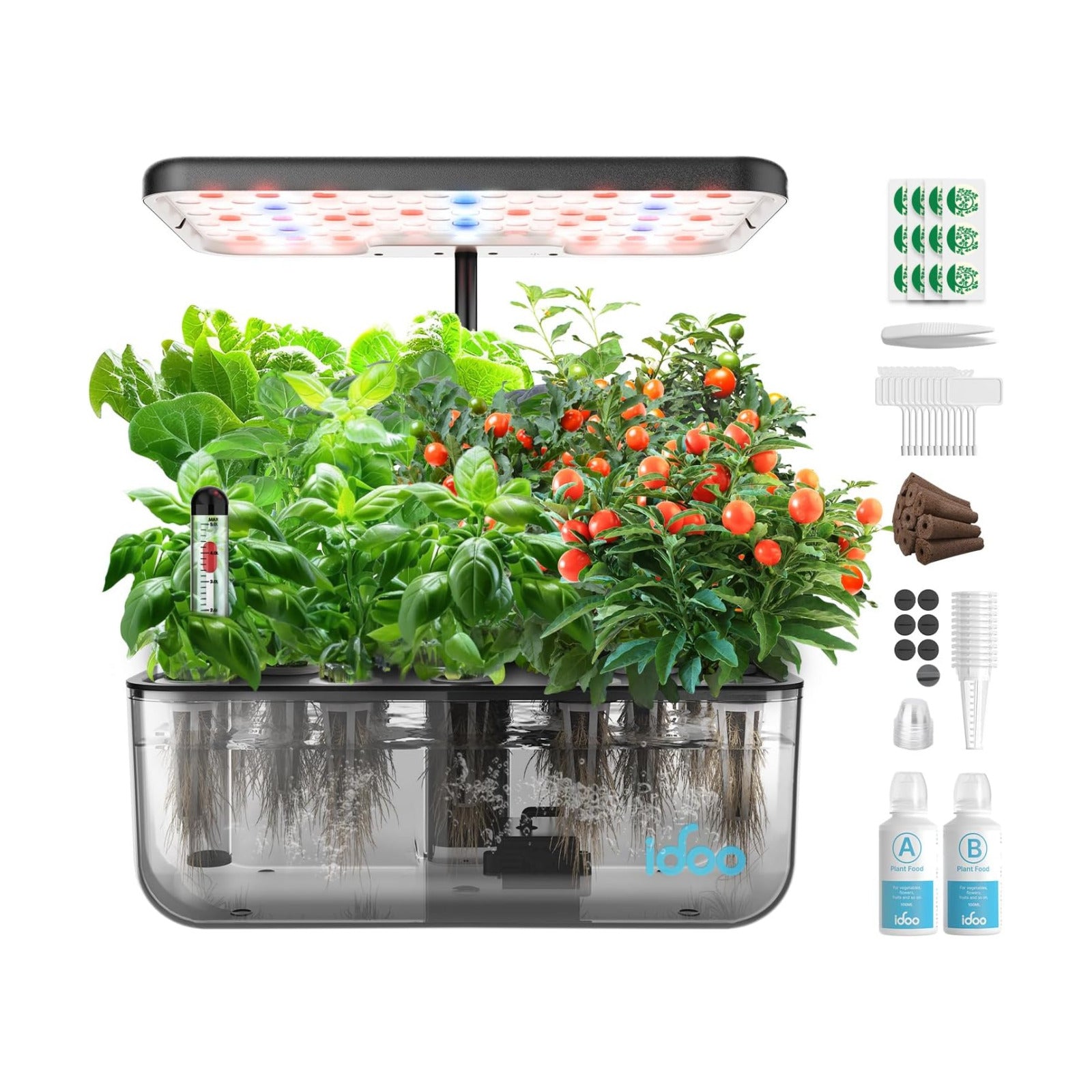 iDOO Hydroponics Growing System with 12 Pods Kit & LED Grow Light | Indoor Herb Garden with 5L Transparent Water Tank