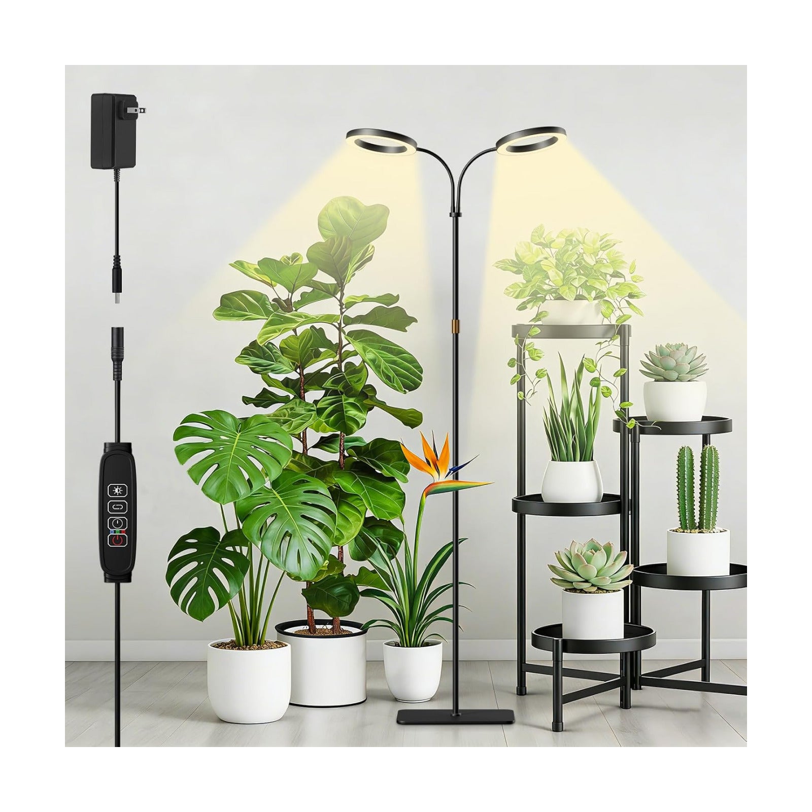 Grow Light with Stand for Indoor Plants, Dual Head Full Spectrum Floor Plant Light for Large Tall Plants, 16.5-68in