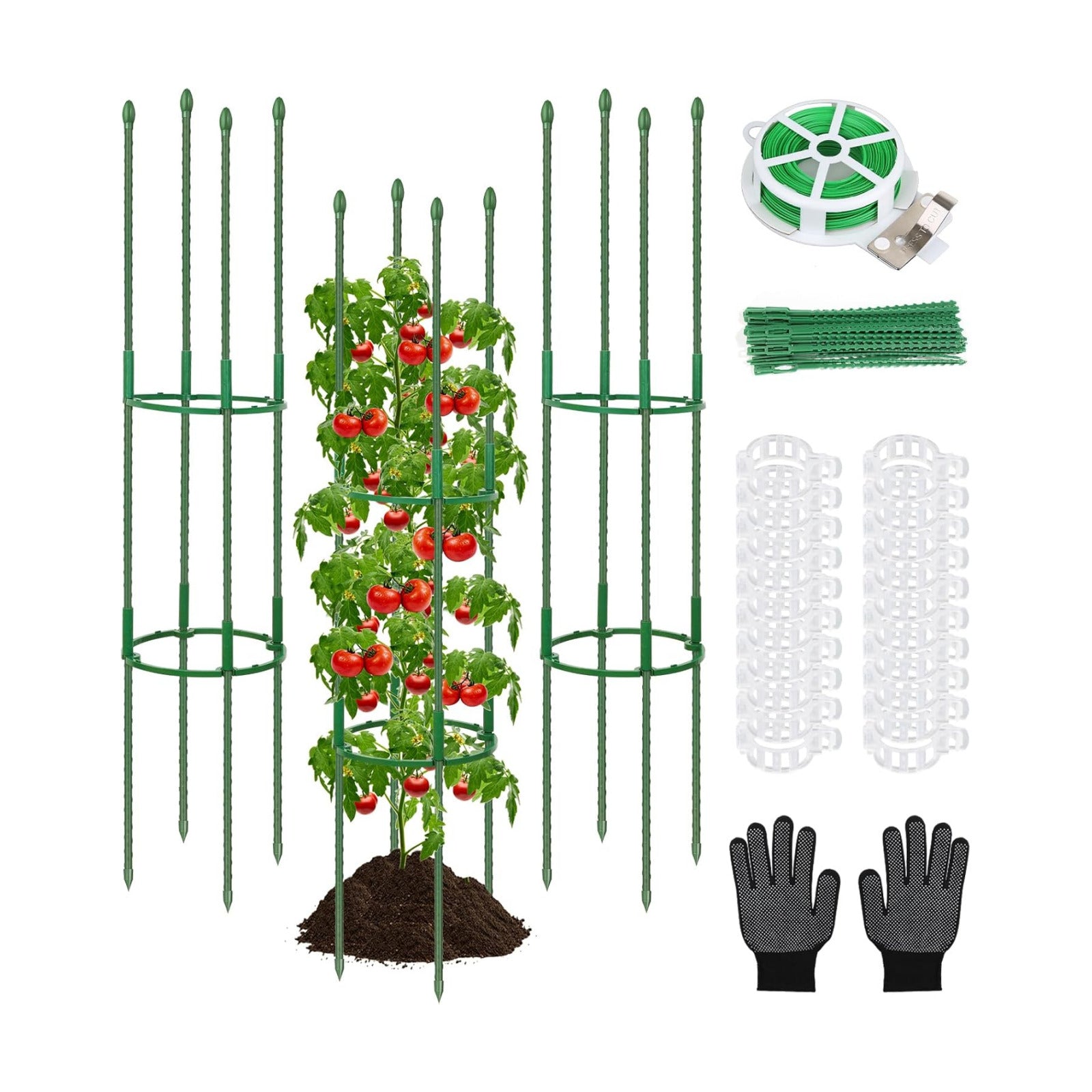 ROADPLUM 3 Pack 48" Round Tomato Cages for Garden, Plastic Coated Steel Pipe Heavy Duty Adjustable Tomato Stakes