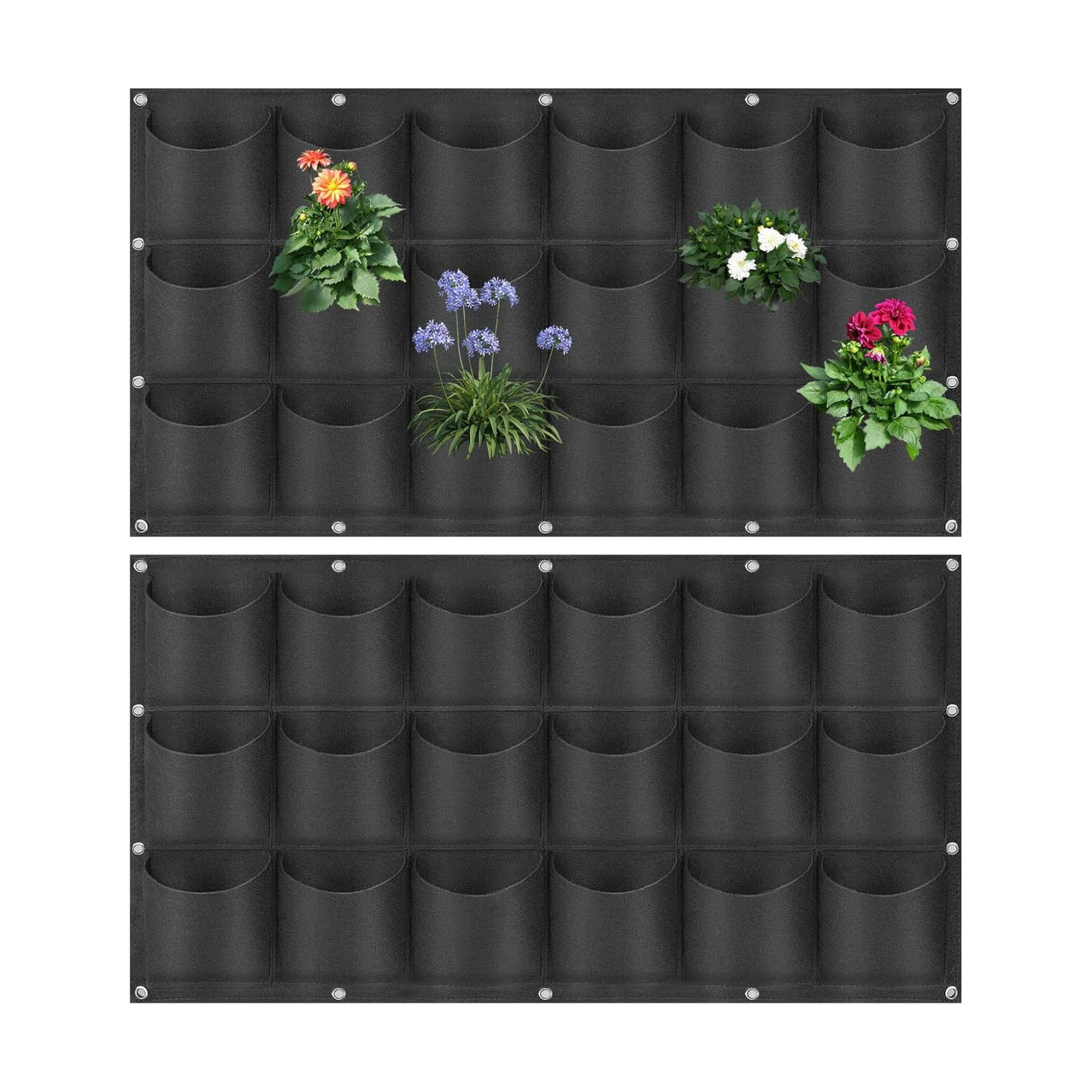 LITLANDSTAR 18 Pockets Hanging Grow Bags, 2 Pack Horizontal Wall Planter Plant Grow Bags Outdoor Indoor Hanging Planter