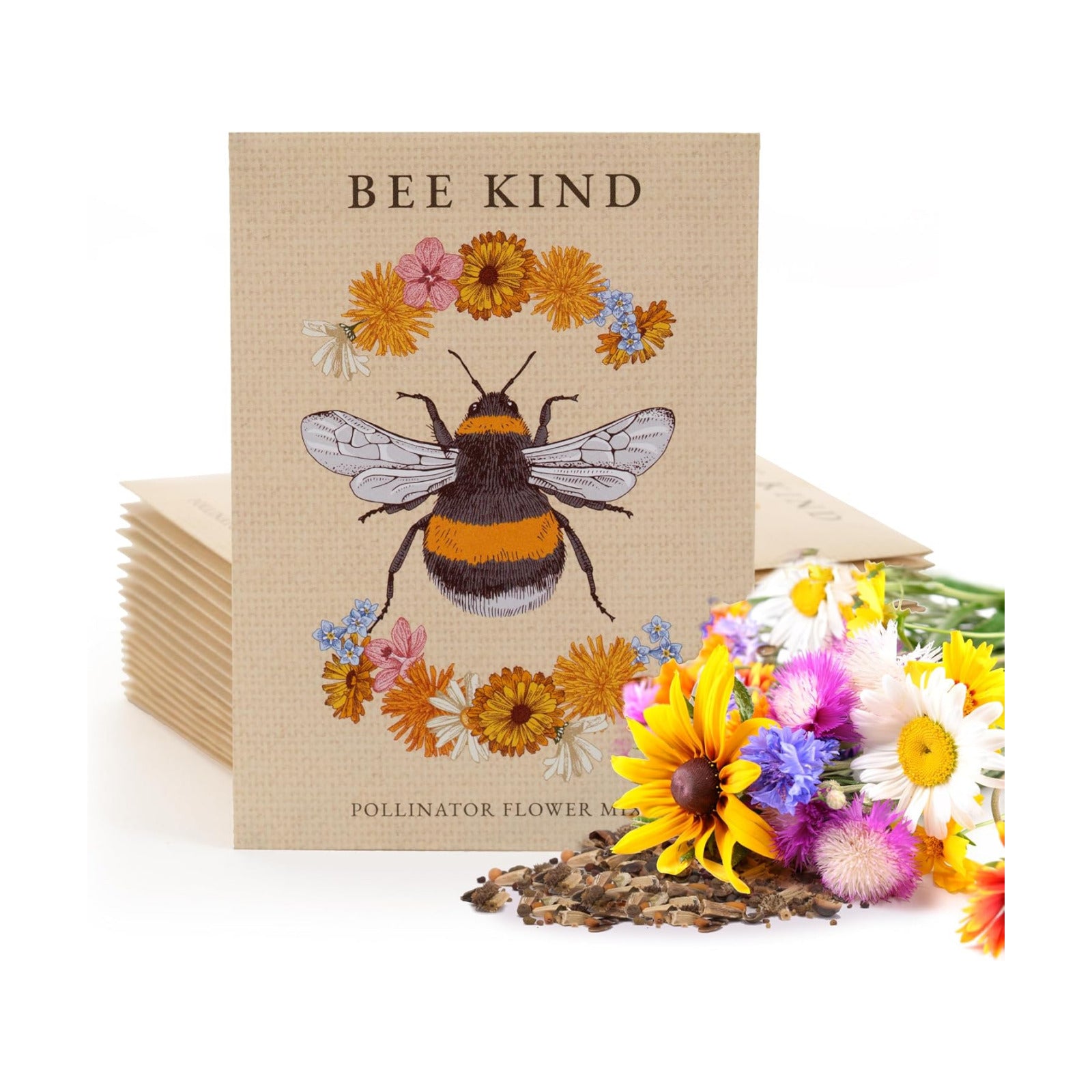 Bee Kind Pollinator | Beautiful Bee Art | Environmental Favors Cards for Guests Seed Packets | Pollinator Wildflower