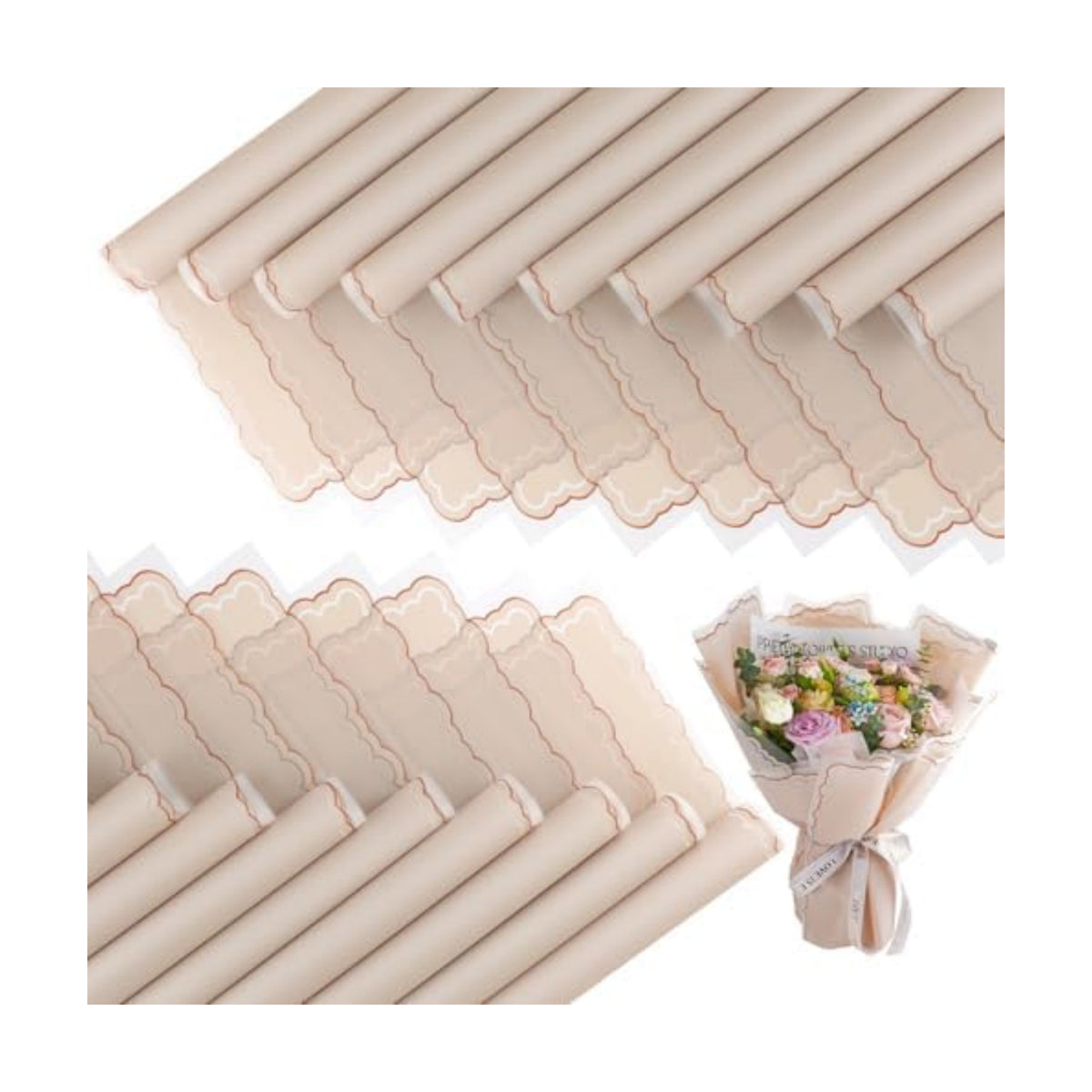 FUHITIM 20 Sheets Flower Wrapping Paper(Khaki)