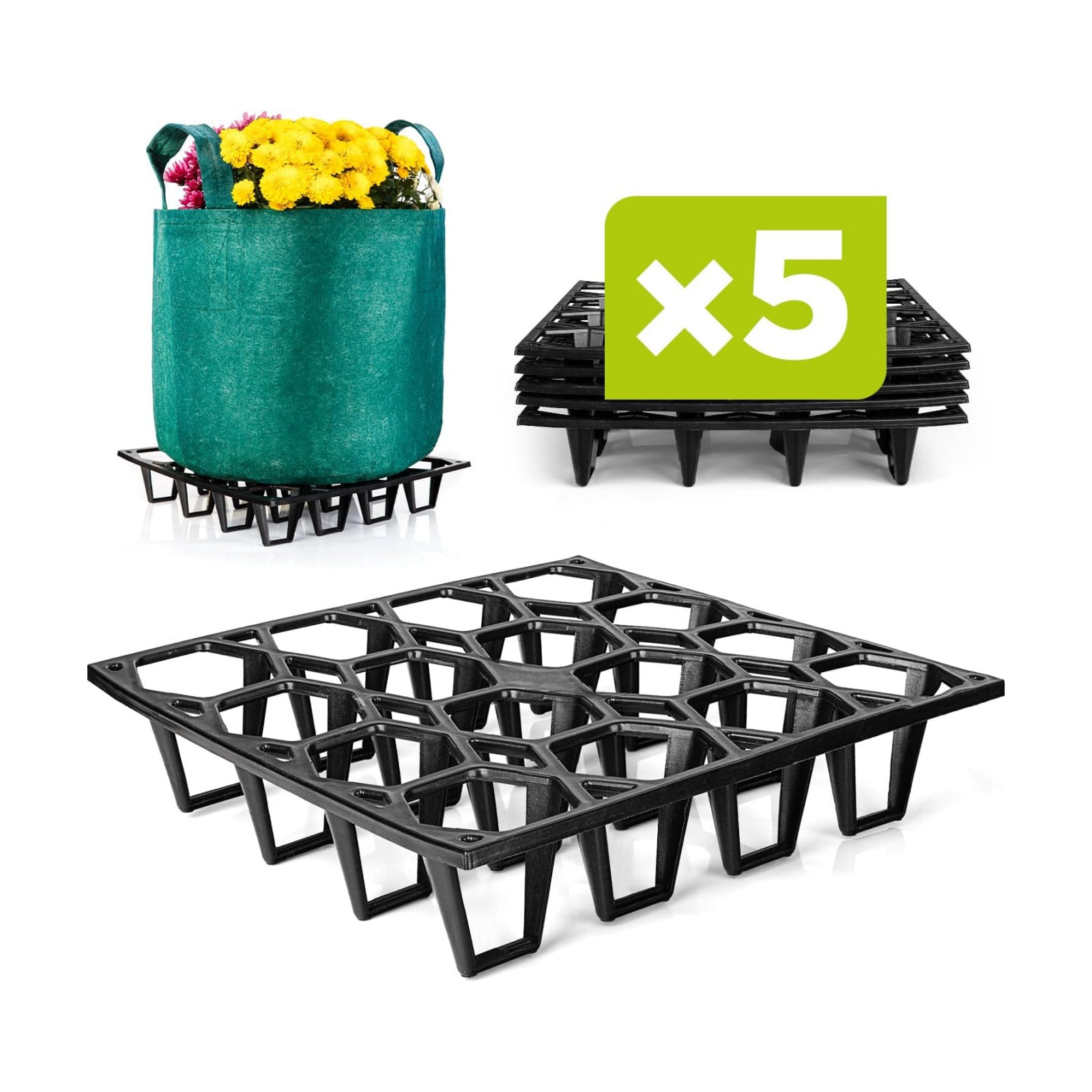 Plant Riser – Modular Pot Spacer for Grow Bags, Planters & Containers – UV-Resistant Drainage Tray for Airflow, Root