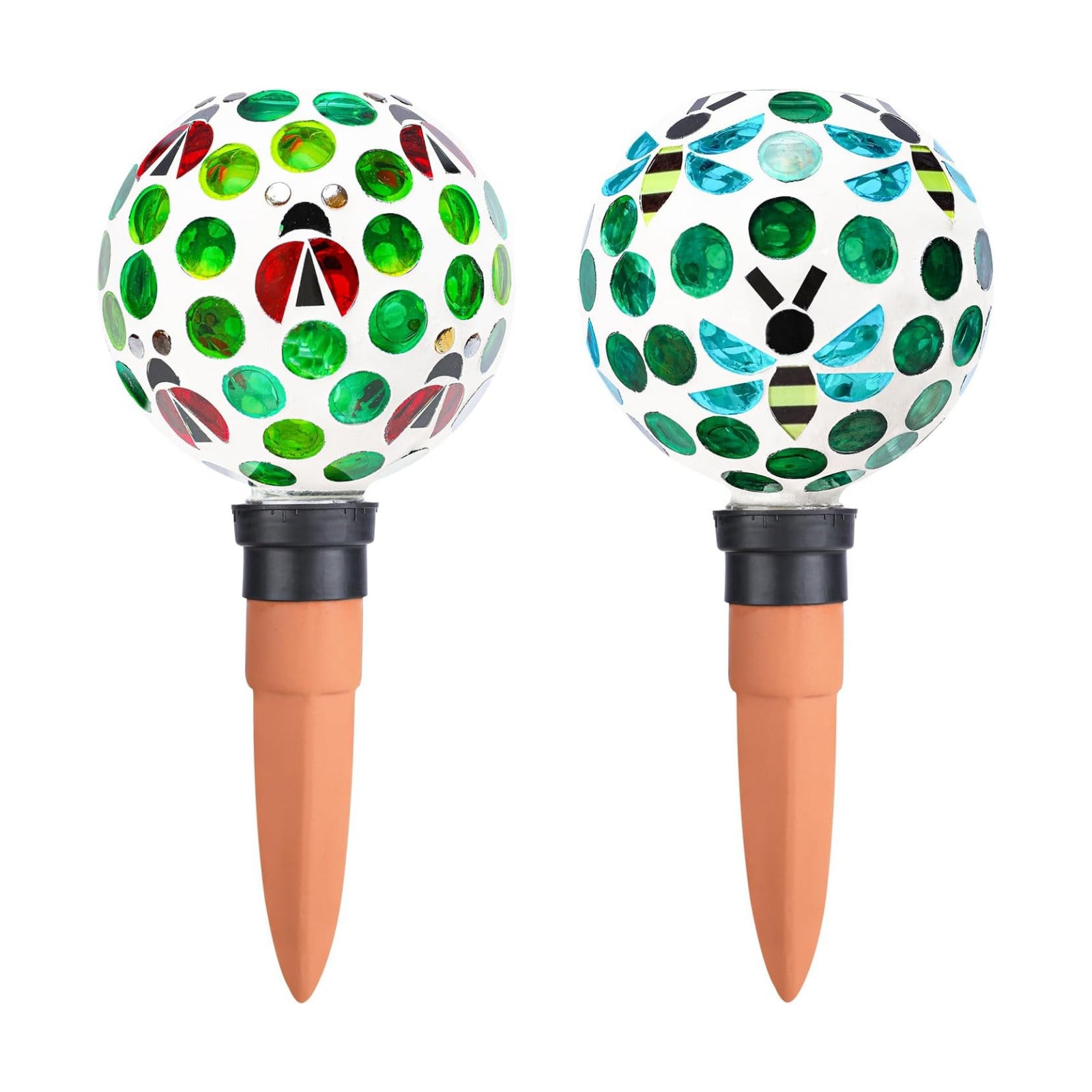 Plant Watering Globes Mosaic Self Watering Spikes 2 Pack | Indoor Outdoor Plants Automatic Terracotta Plant Waterer