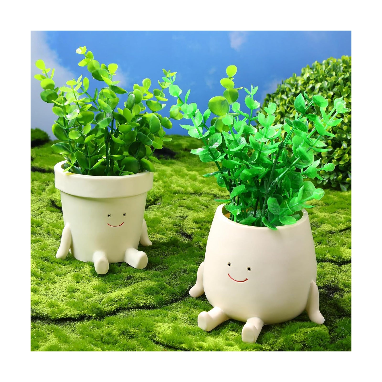 Nuogo 2 Pieces Cute Plant Pots Face Resin Succulent Flower Pot Indoor Head Planters Fun Novelty Planters with Drainage