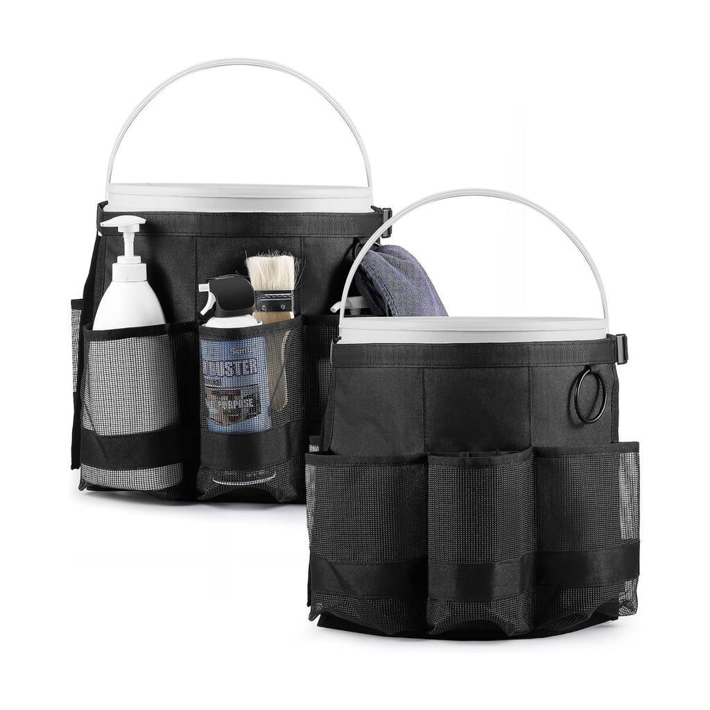 2 Pcs Bucket Organizer for 5 Gallon Car Wash Caddy Bucket Tool Bag with 6 Mesh Pockets for Cleaning Garden Fishing