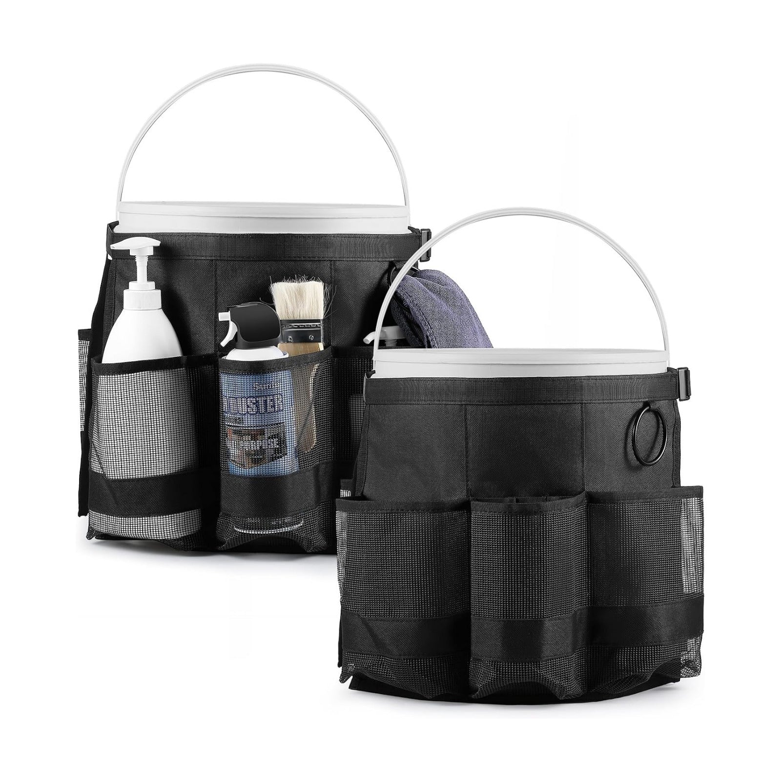 2 Pcs Bucket Organizer for 5 Gallon Car Wash Caddy Bucket Tool Bag with 6 Mesh Pockets for Cleaning Garden Fishing