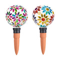 Terracotta Watering Spikes Mosaic Watering Globes 2 Pack | Automatic Plant Waterer Watering Devices Water Bulbs for