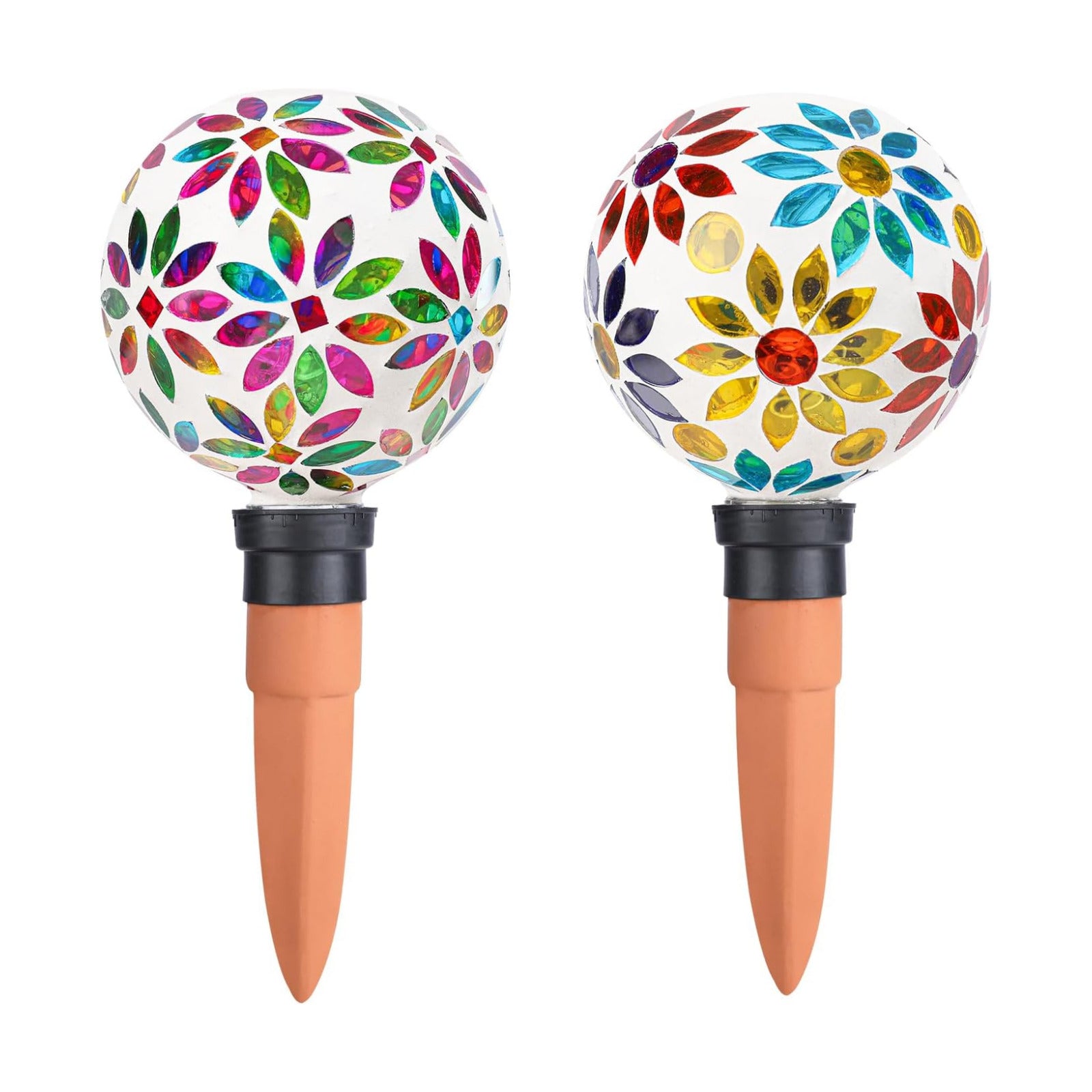 Terracotta Watering Spikes Mosaic Watering Globes 2 Pack | Automatic Plant Waterer Watering Devices Water Bulbs for