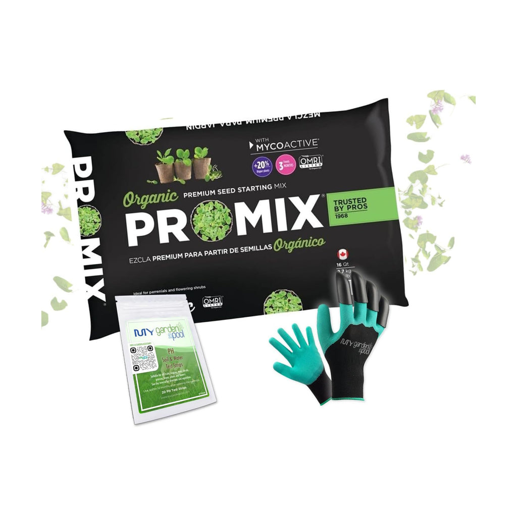 Promix Premier Horticulture Organic Pro Seed Starting Mix; 16 qt with My Garden Pool PH Soil Test Strips 20 ct, and