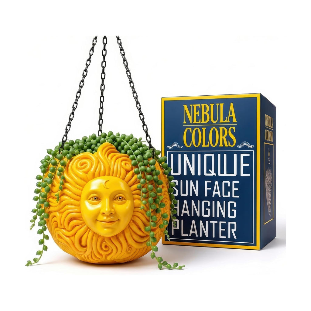 Fun & Unique Sun Face Hanging Planter Quirky Celestial Decor for Plant Lovers – Indoor Outdoor Flower Basket for
