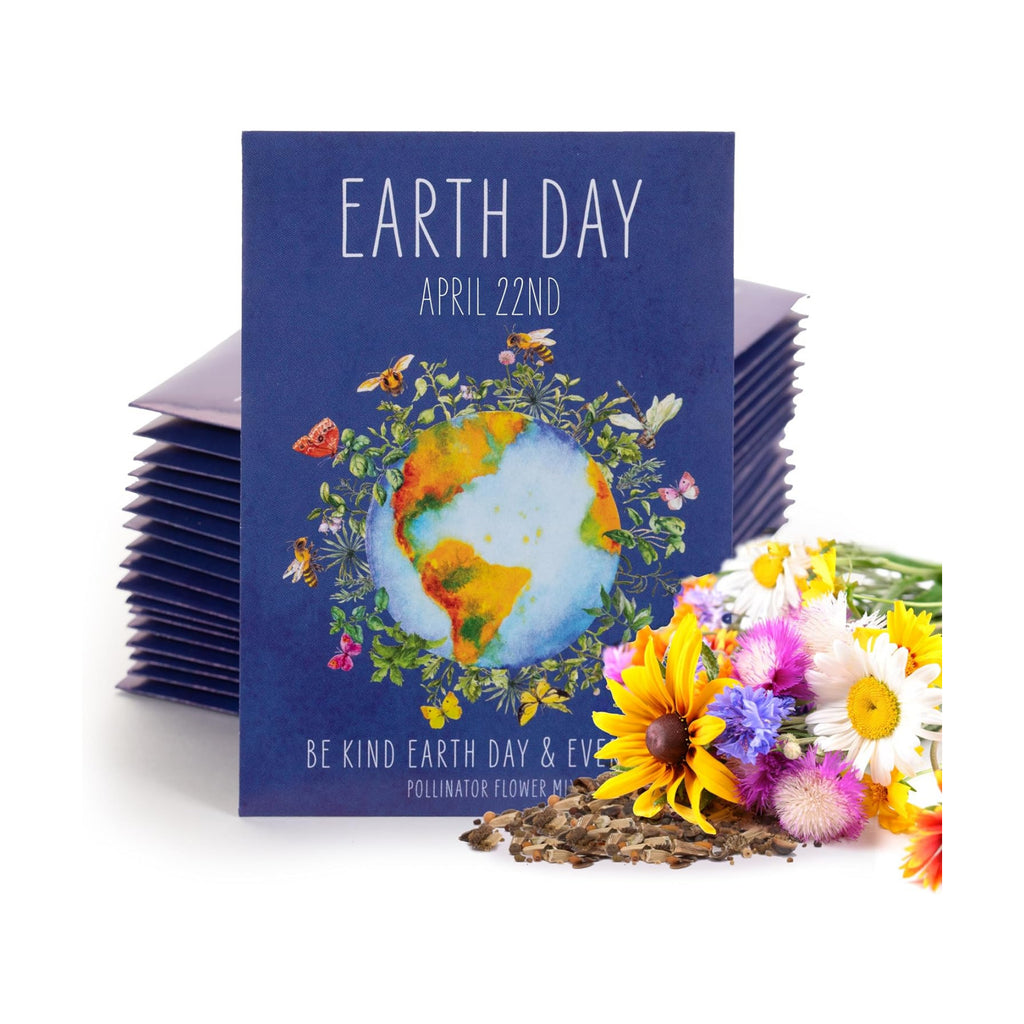 Earth Day Planet Pollinator Flowers | Illustrated Bee Butterfly Flower Seed Packets | Environmental Favors for Events