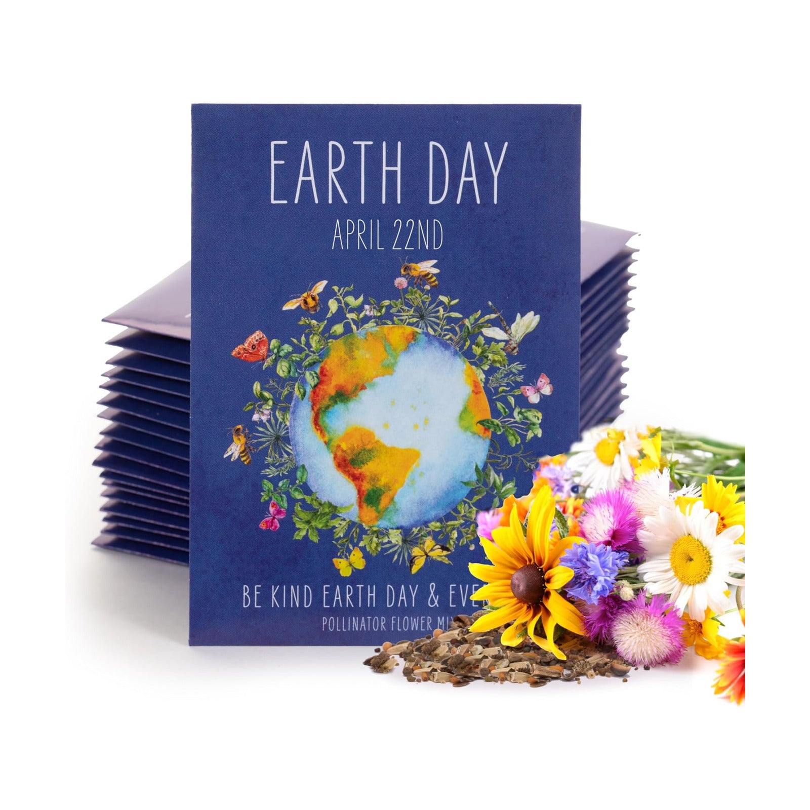 Earth Day Planet Pollinator Flowers | Illustrated Bee Butterfly Flower Seed Packets | Environmental Favors for Events