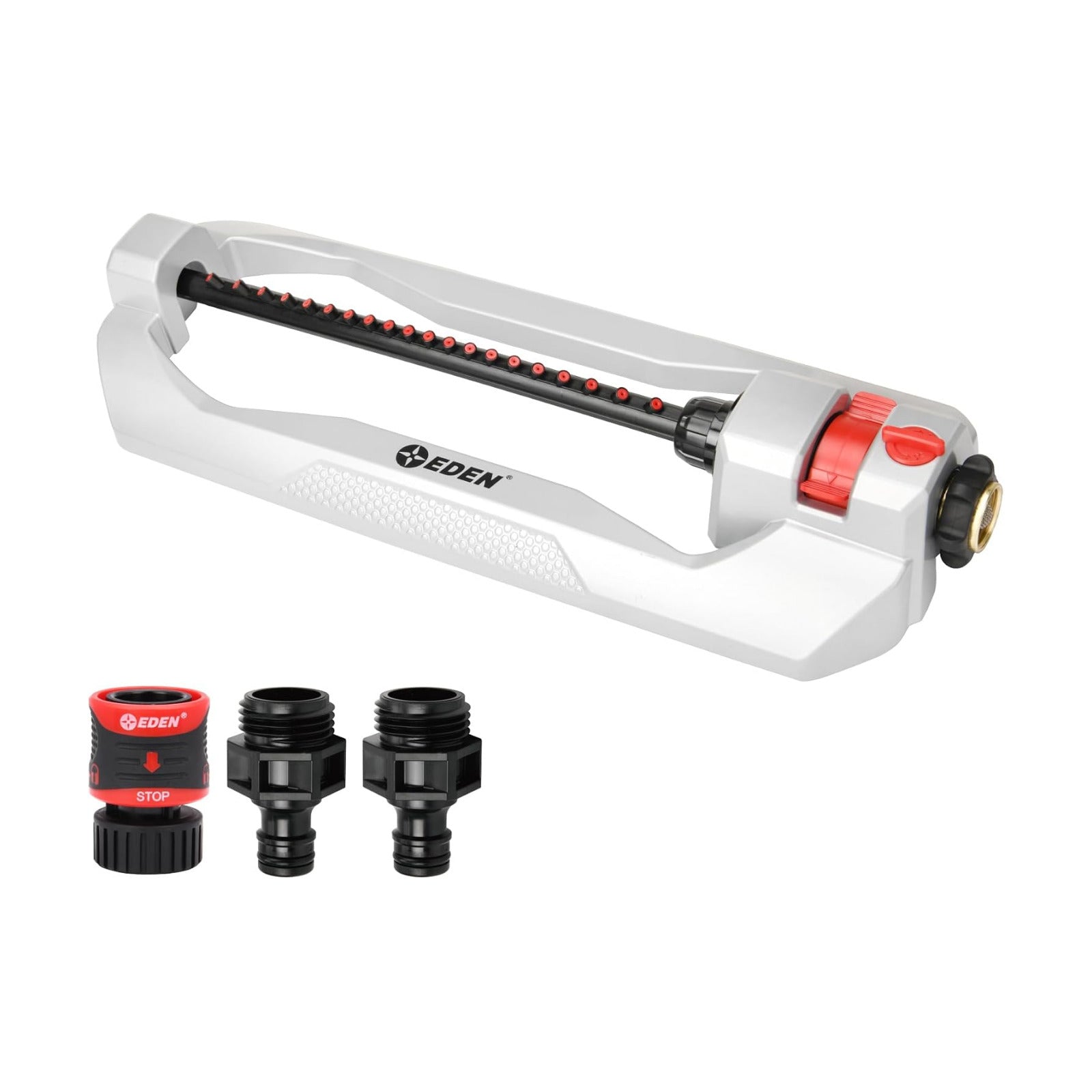 Eden 94111 Heavy Duty Metal Oscillating Sprinkler, Covers Up to 3,328 sq. ft., 20 Precision Nozzles, Flow Control