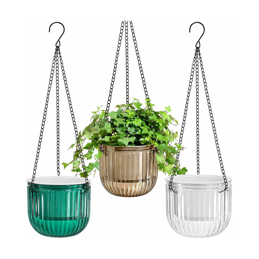 Pumtus 3 Pack Hanging Planters for Indoor Plants, 6.5 Inch Self Watering Flower Pot with Drainage Hole, Plastic Hanging
