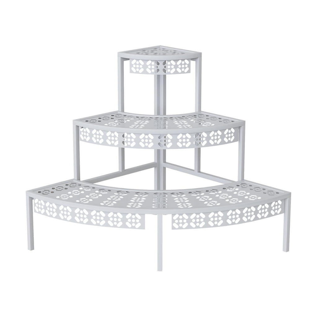 3-Tier Semi-Circular Metal Plant Stand, Quarter Round Rack | Semi-circular quarter-round design,3-tier stair style for