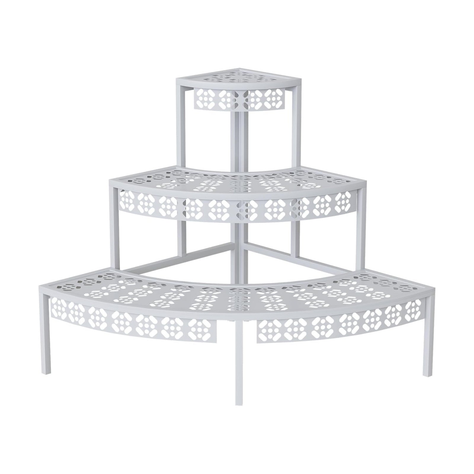 3-Tier Semi-Circular Metal Plant Stand, Quarter Round Rack | Semi-circular quarter-round design,3-tier stair style for