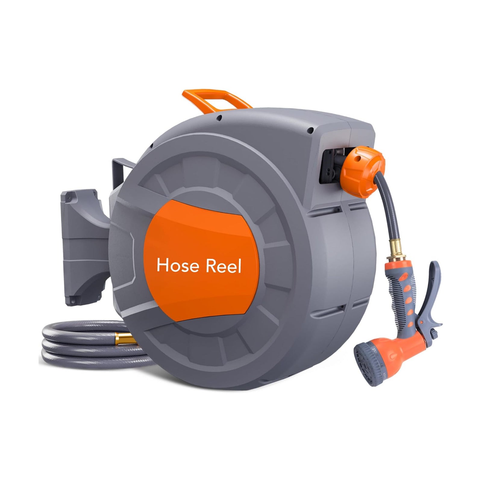 GAOMON Retractable Garden Hose Reel - 1/2 in x 72 ft, Wall Mounted, 9-Function Sprayer, Any Length Lock, 180° Swivel