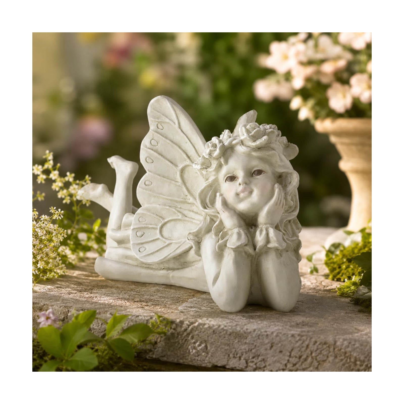 Laying Angel Garden Statue, Resin Fairy Figurine Outdoor Yard Decor | Whimsical Accent For Flower Beds, Patios, Shelves