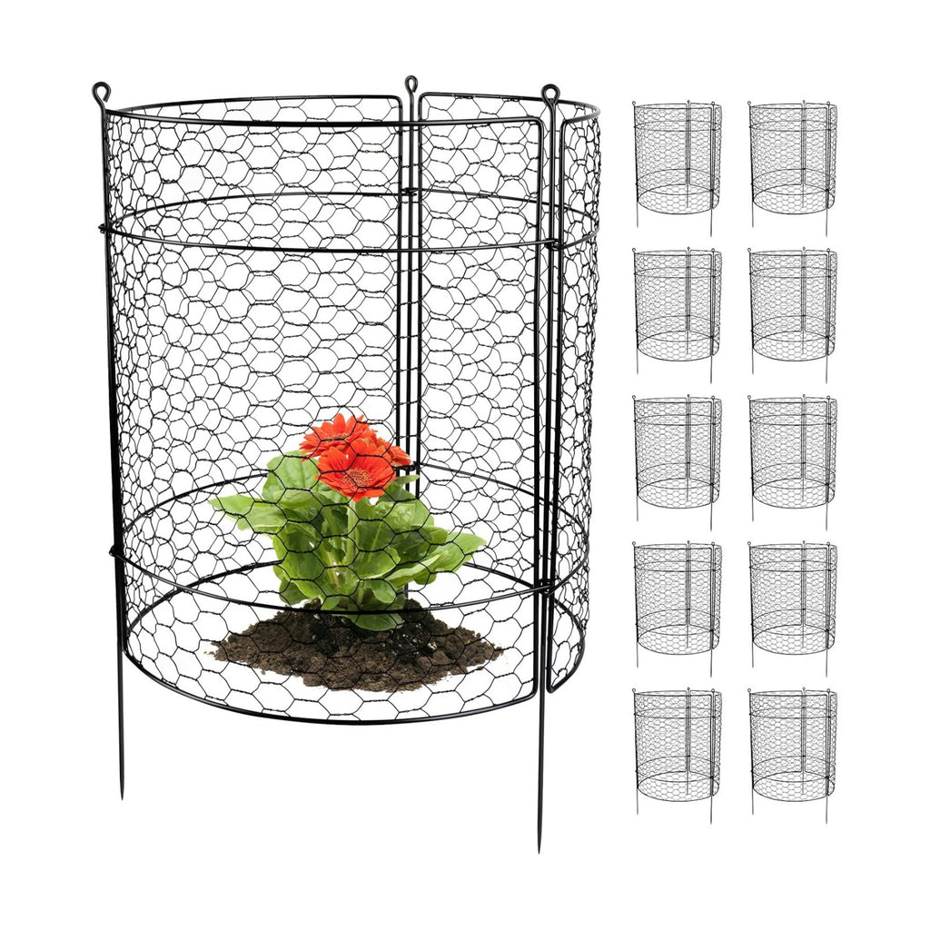 Kalolary 10 Packs Plant Protectors from Animal 20" x 14" Wire Plant Cage | Metal Garden Plant Protection Chicken Wire